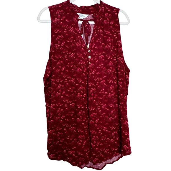 Market & Spruce Red Sleeveless Ruffle Split Neck Blouse 2X NWT Plus Size Top - Picture 2 of 7